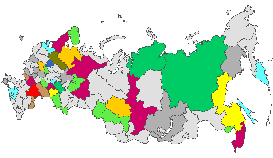 Fig. 4. Geographic distribution of RT-PCR detected influenza viruses in cities under surveillance in Russia, week 20 of 2025